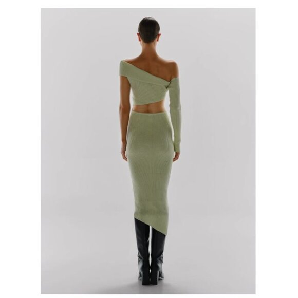 New Baobab Botanico One sleeve Asymmetrical cutouts Midi Dress Mantis Green Sz L - Picture 4 of 9